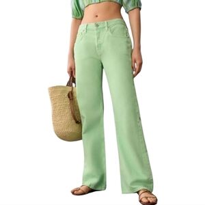 Etica Wide Leg Jeans‎ High Waist Relaxed Fit Denim Pants Green Casual Trousers